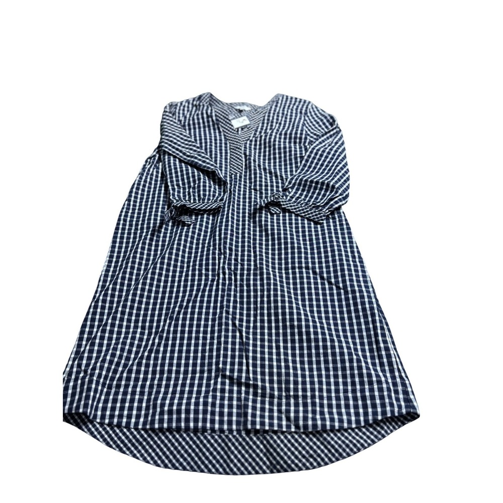Crown Ivy Navy White Gingham V Neck Long Sleeve Tunic Dress Size S